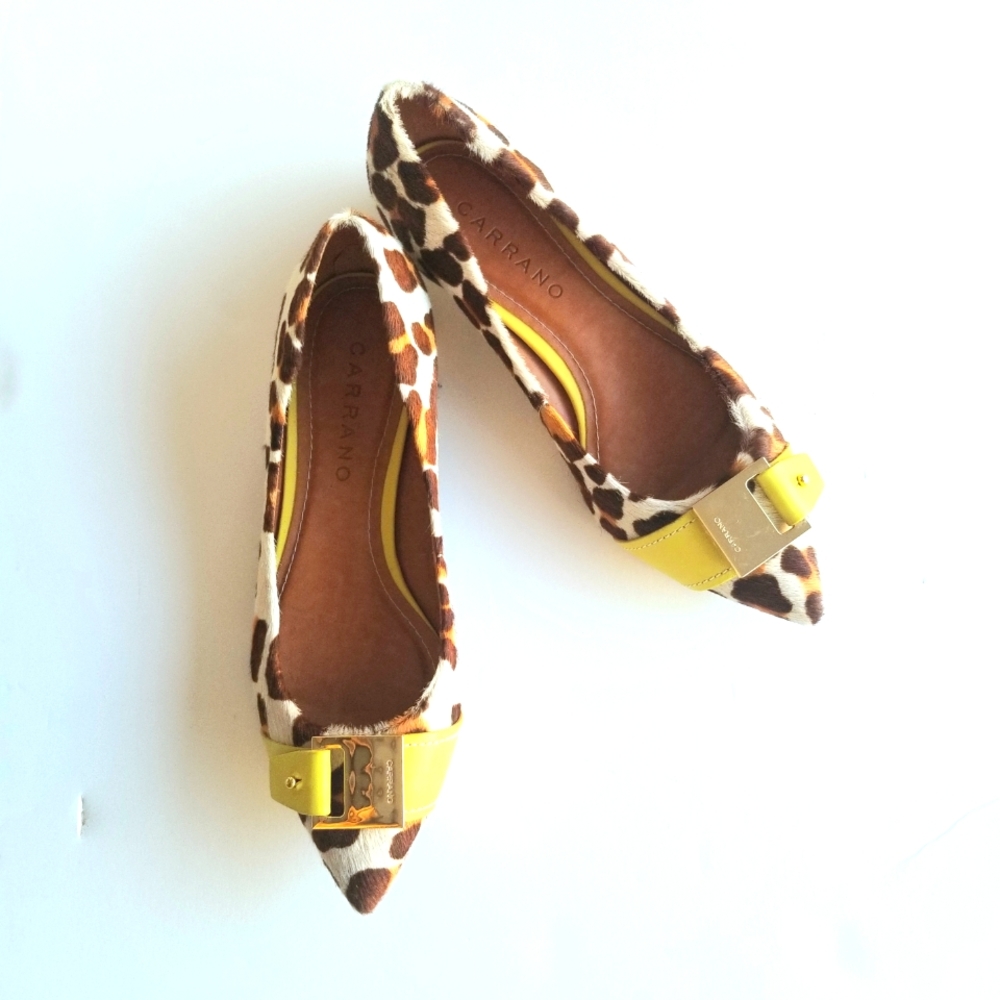 NEW Carrano Flats Shoes Leather Leopard Pony Hair sz 9